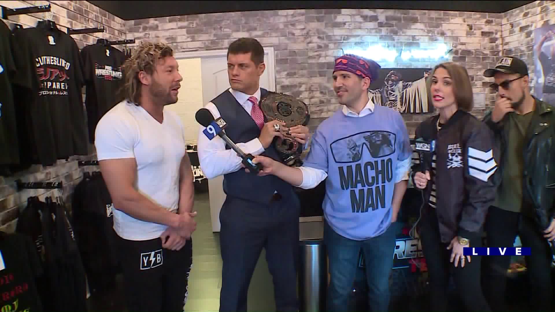 Around Town at Pro Wrestling Tees & singing happy birthday to pro wrestler Kenny Omega
