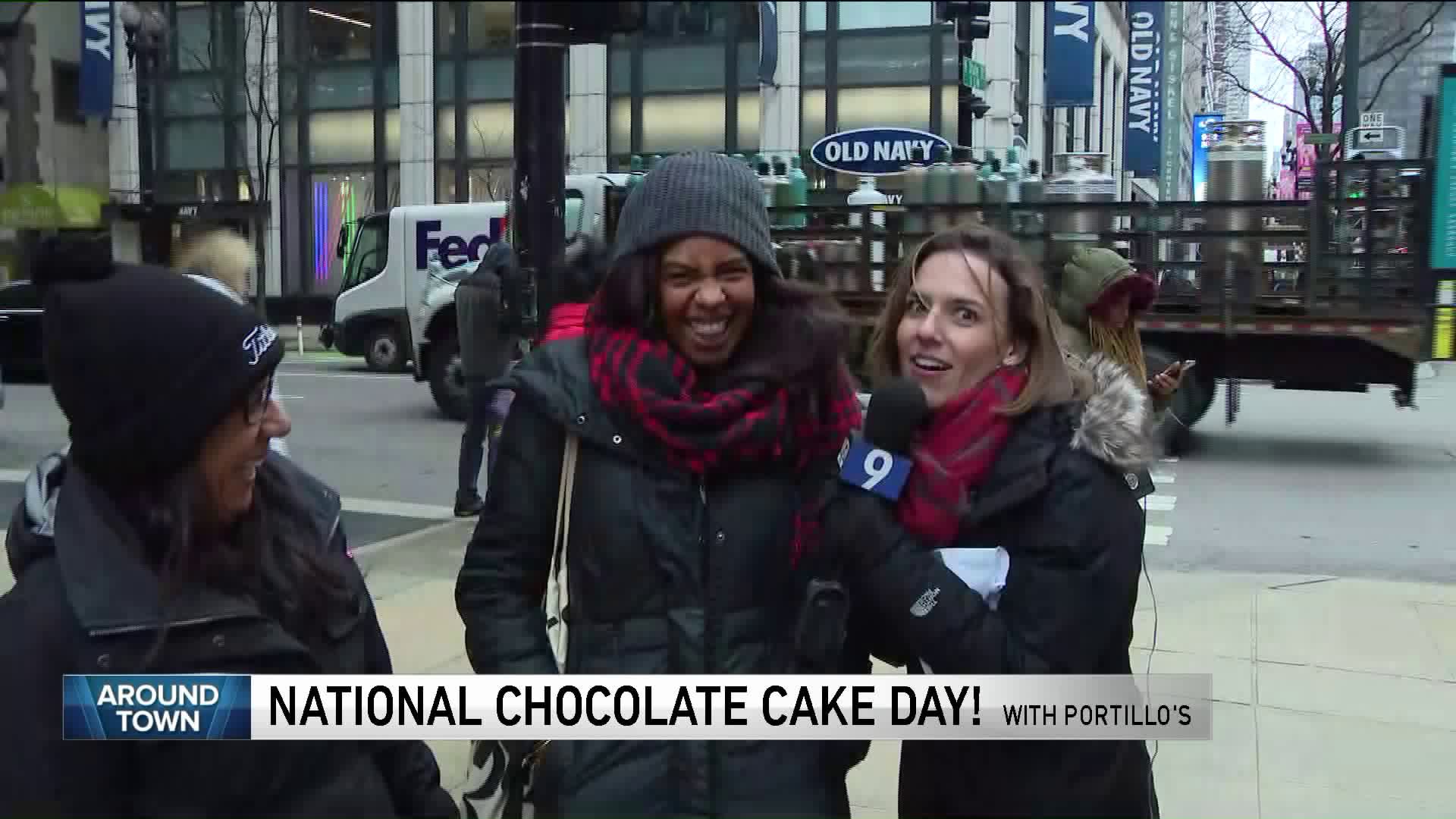 Around Town hands out Portillo’s chocolate cake for National Chocolate Cake Day